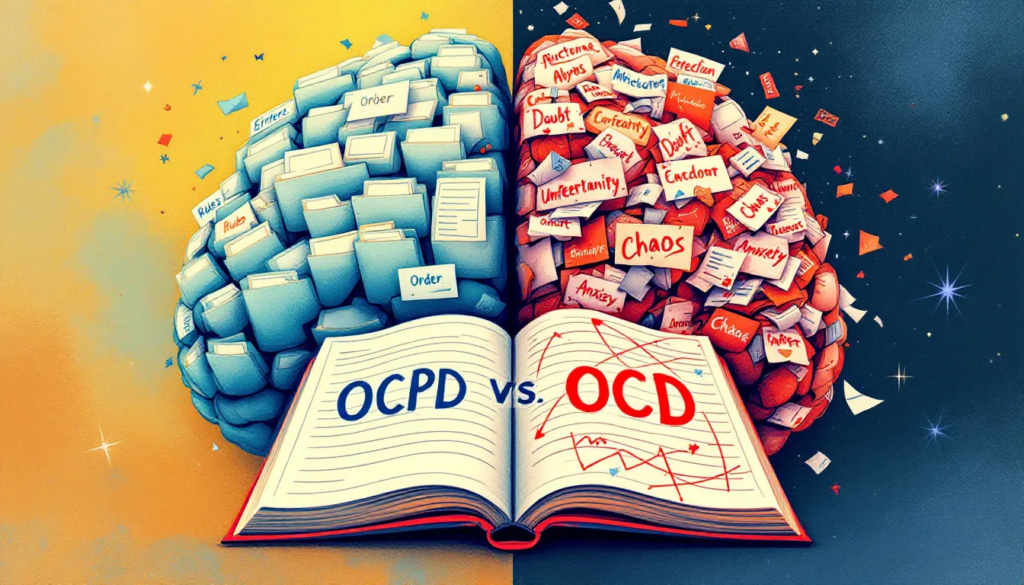 An illustration depicting causes and risk factors of OCPD and OCD.