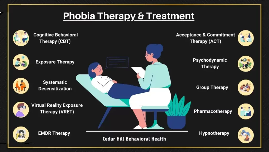 A visual representation of various treatment methods for phobias.