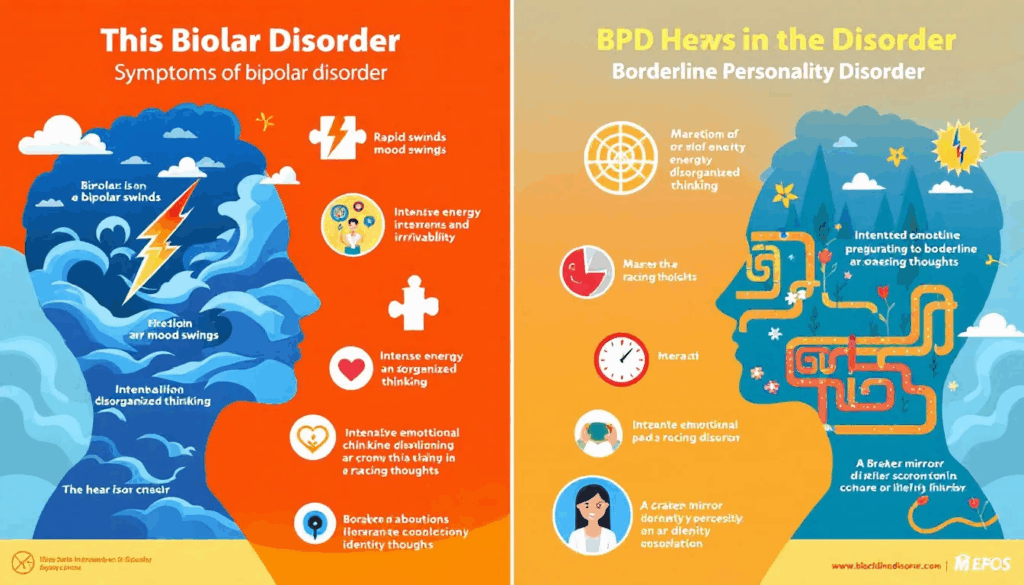 A visual representation of key symptoms of BPD vs. bipolar disorder.
