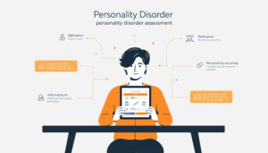 An individual taking a personality disorder test on a tablet, showcasing the importance of self-assessment.