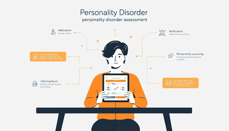 An individual taking a personality disorder test on a tablet, showcasing the importance of self-assessment.