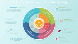 An illustration showing factors that affect Adderall duration in the body.