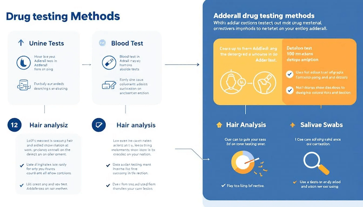 A visual representation of various drug testing methods used to detect Adderall.