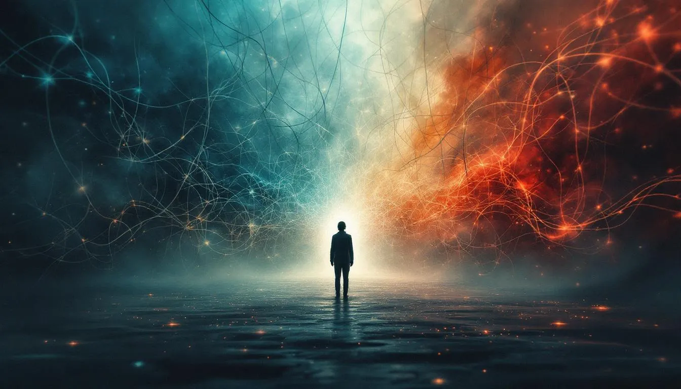 A conceptual image illustrating the causes and risk factors of quiet BPD, featuring a tangled web of emotions and experiences.