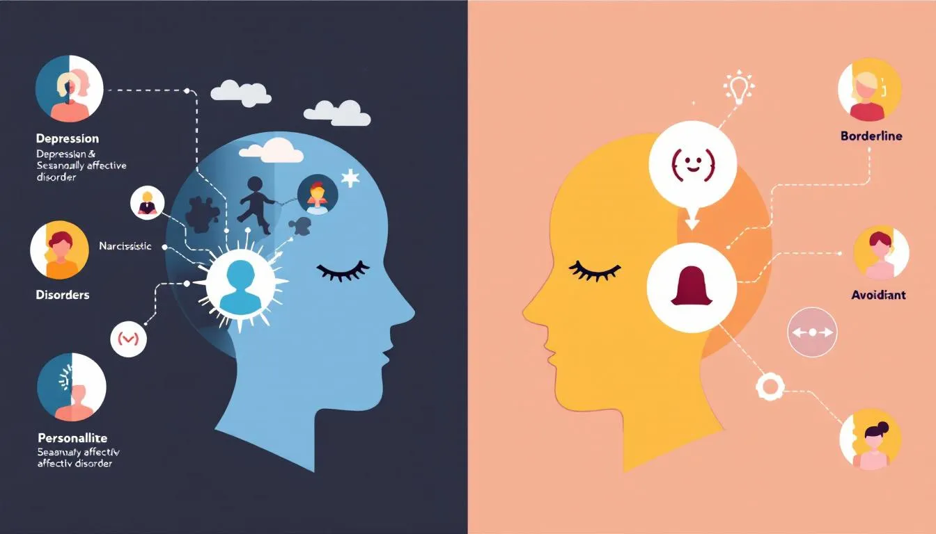 A collage of different types of mood disorders and personality disorders.