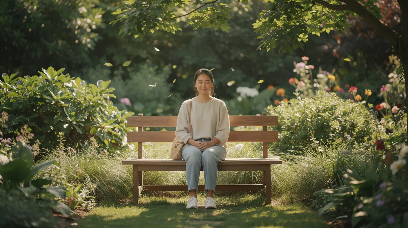 A person sits peacefully in a lush garden, surrounded by vibrant greenery, symbolizing a supportive environment for those facing mental health challenges such as anxiety and depression. This serene setting reflects the importance of nature in the recovery process and the journey toward a fulfilling life.