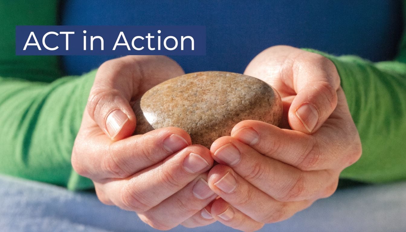 A person gently holding a smooth brown stone in their cupped hands to practice mindfulness