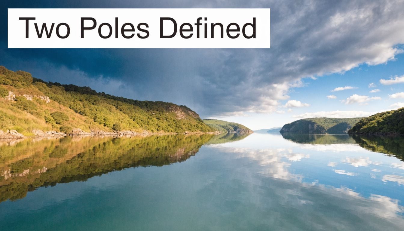 A serene lake landscape with calm waters reflecting the dramatic sky and green rolling hills on both sides.