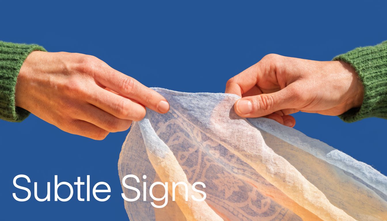 Two people holding a light fabric against a clear blue sky, illustrating subtle signs of emotional states.