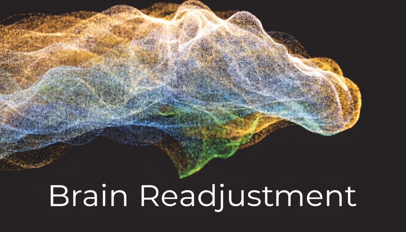 A digital visualization of a brain silhouette formed by glowing, colorful particles against a black background.