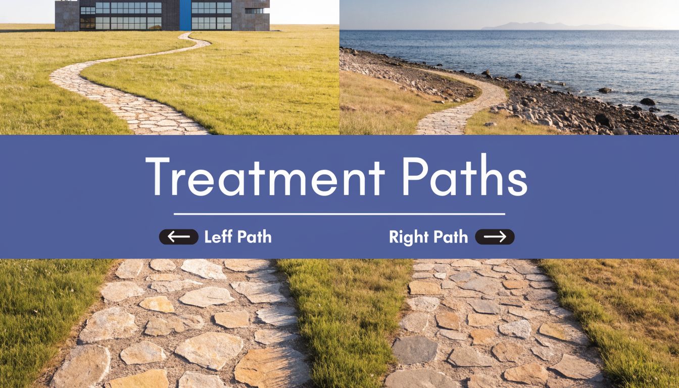 A conceptual graphic illustrating two stone paths, representing treatment options for ptsd and anxiety disorders.