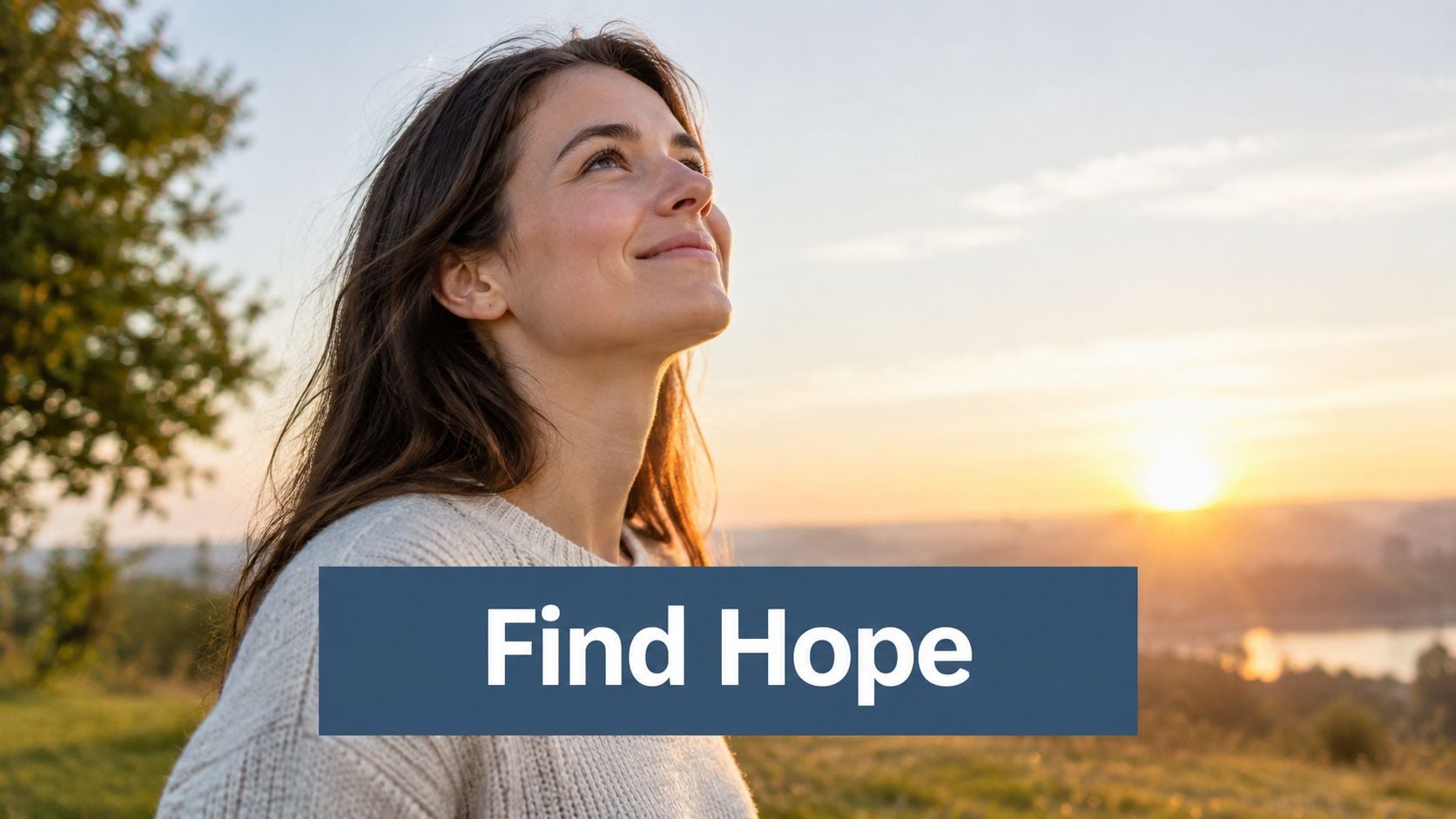 A young woman looking towards the horizon during sunset, representing themes of healing, optimism, and recovery.